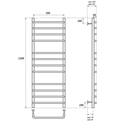 Полотенцесушитель электрический Point Нептун PN09152E П12 500x1200 левый/правый, хром Полотенцесушитель электрический Point Нептун PN09152E П12 500x1200 левый/правый, хром