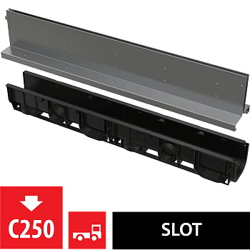 Щелевой дренажный канал с симметричной надставкой 160 мм, нержавеющая сталь 