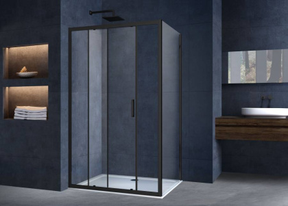 Душевой уголок Alpha VSR-3AL9011CLB, 1100*900, черный, стекло прозрачное
