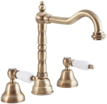 FIRST-BLS2-02-M Смеситель для раковины на три отверстия с донным клапаном Исполнение: Бронза, Ручки: Металл 