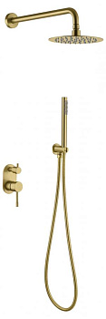 Смеситель встроенный + верхний+ ручной душ, Uno. Matt Gold
