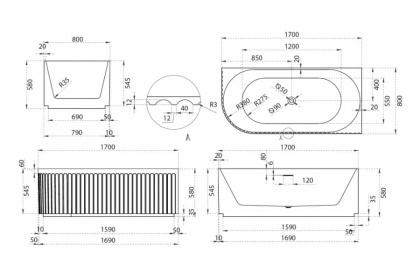 Акриловая ванна Abber 150х80 AB9412-1.7 R