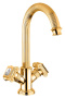 OLIMP-LS2-03/24-M Смеситель на раковину с донным клапаном, золото, ручки золото