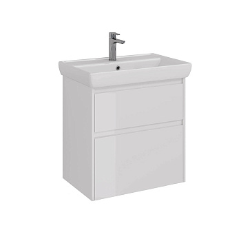 Тумба Lemark COMBI 70см под 1 раковину, подвесная/напольная, 2 ящика, цвет корпуса, фасада: Белый глянец