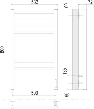 Полотенцесушитель Terminus Аврора П8 500х800 электро КС 9005 матовый  Полотенцесушитель Terminus Аврора П8 500х800 электро КС 9005 матовый