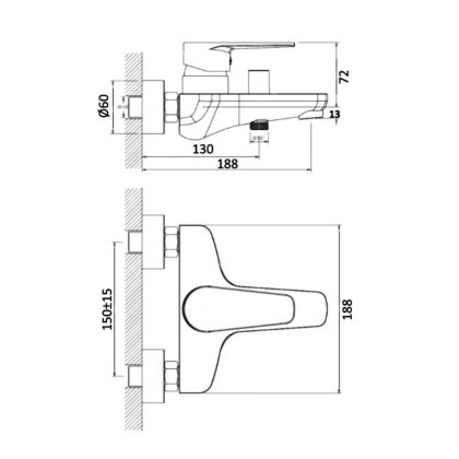 Смеситель для ванны/душа Orange Flipo M23-100cr