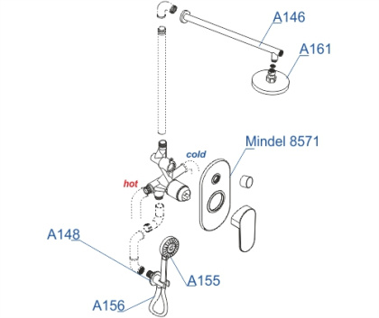 A85155 Встраиваемый комплект для душа с верхней душевой насадкой и лейкой Wasserkraft