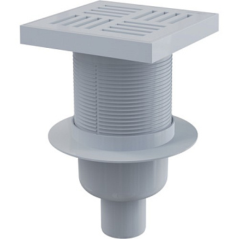 Сливной трап 150×150/50 мм прямой сток, решетка серая, гидрозатвор мокрый