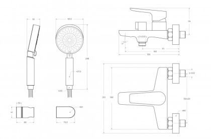 ANCONA Смеситель для ванны и душа, хром ANCONA-VAS-CRM