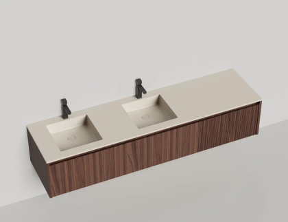 Подвесная тумба Domino 2000, шпон, для двух встраиваемых раковин, с фрезеровкой Подвесная тумба Domino 2000, шпон, для двух встраиваемых раковин, с фрезеровкой