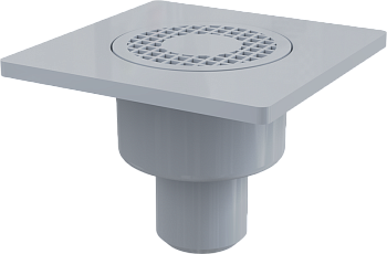 Сливной трап 150×150/50 мм прямой сток, решетка серая, гидрозатвор мокрый