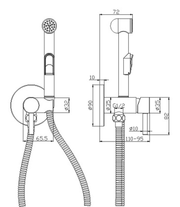Смеситель Rossinka X25-51 с гигиеническим душем встраиваемый
