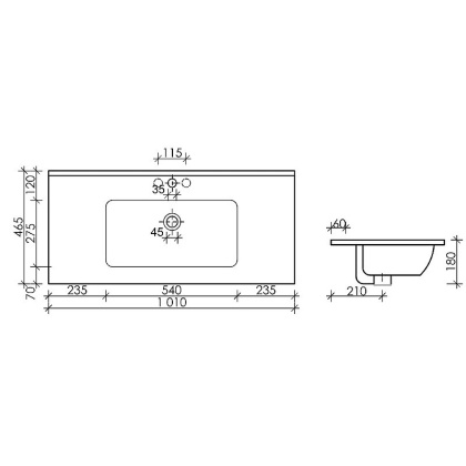 Умывальник накладной прямоугольный Element 1010*465*180мм