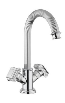 OLIMP-LS2-03/24-M Смеситель на раковину с донным клапаном, золото, ручки золото