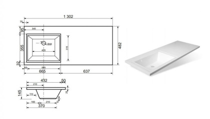 Тумба подвесная под умывальник Dallas Luxe 1300х482 1 ящик (ШхГхВ) 648х476х430