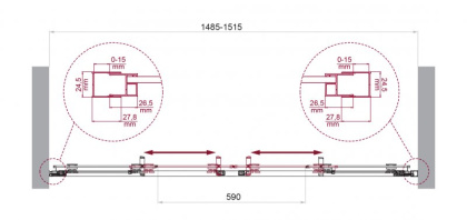 LUCE-BF-2-140-C-Cr Душевая дверь, Условный размер, мм:1400x1950 Габариты с диапазоном регулировок, мм:(1385-1415)  LUCE-BF-2-140-C-Cr Душевая дверь, Условный размер, мм:1400x1950 Габариты с диапазоном регулировок, мм:(1385-1415)