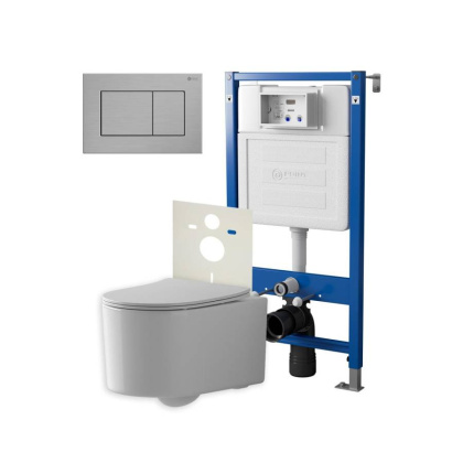 Сет: Система инсталляции Point Элемент для подвесного унитаза PN45120 + Клавиша смыва для инсталляции Point Ника, нержавеющая сталь, сталь брашированная, PN44081SB + Унитаз подвесной Point Веста безободковый, белый, сиденье дюропласт, микролифт, быстросъе