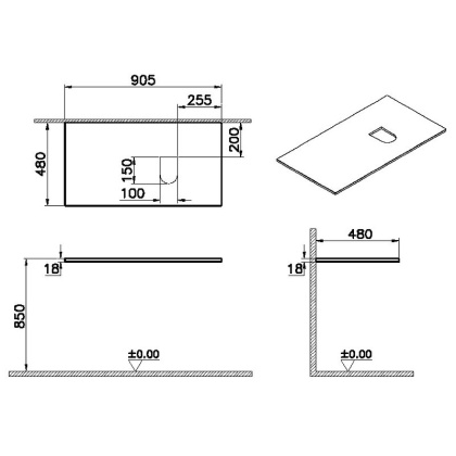 Столешница 90 см, правосторонняя, черный дуб