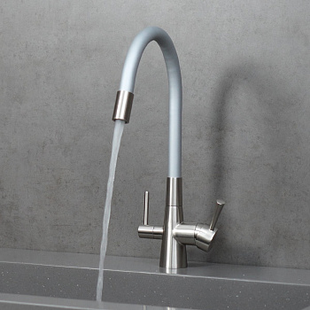 Смеситель для кухни с гибким изливом, с подключением к фильтру питьевой воды, латунь/никель/серебро