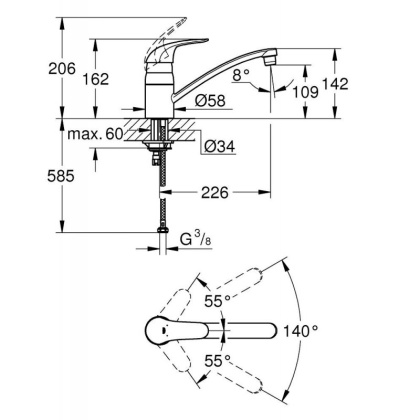 Смеситель для кухни Grohe Euroeco 32750000 хром Смеситель для кухни Grohe Euroeco 32750000 хром