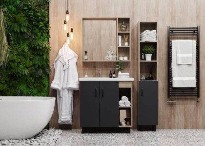 Тумба Onika Тимбер 80 напольная, серая мат./дуб сонома, правая (ум. Фостер 80 Пр.)