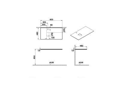 Столешница стеклянная Origin 90 см, левосторонняя, белая