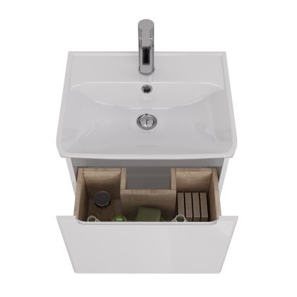 Тумба Lemark BUNO MINI 50см под 1 раковину, подвесная,1 ящик, цвет корпуса, фасада: Белый глянец