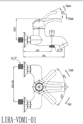 LIRA-C-VDM1-03 Смеситель для ванны и душа, золото