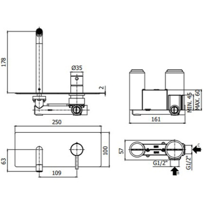 Смеситель для раковины Paffoni Light LIG105NO (с внутренней частью) черный матовый
