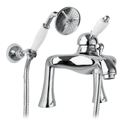 ELITE-PBVM-03/24-Nc Смеситель на борт для ванны и душа однорычажный, исполнение золото, ручка белая