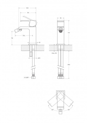 PORTA-BS1-SR Смеситель на биде однорычажный, с донным клапаном, исполнение sunrise PORTA-BS1-SR Смеситель на биде однорычажный, с донным клапаном, исполнение sunrise