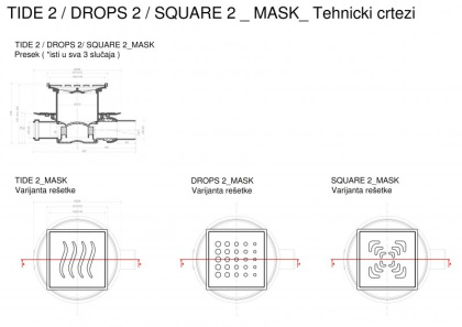 13000074 Точечный трап 150х150 мм Confluo Standard Vertical Tide Mask,металл с перфорацией Tide (Волна), с рамкой Исполнение: Хром 