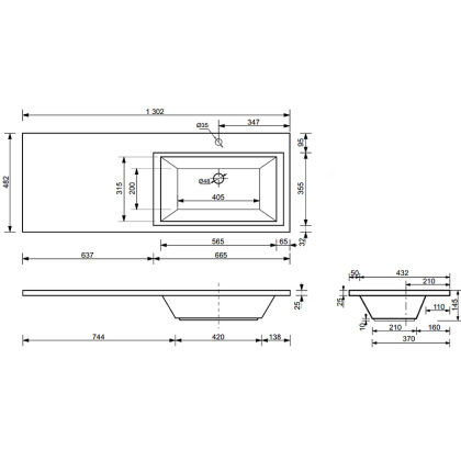 Комплект мебели Dallas Luxe 1300х482 правосторонний подвесной 2 ящика (ШхГхВ) 648х476х607