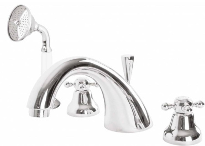 GOLF-BVD-01-Bi Смеситель на борт ванны с ручным выдвижным душем Исполнение: Хром, Ручки: Белый 