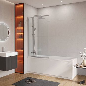 Шторка на ванну SLIDER-FIX-VF-11-90/150-C-GM Условные размеры, мм:900х1500 Габариты с диапазоном регулировок, мм:(880-890)x1500 