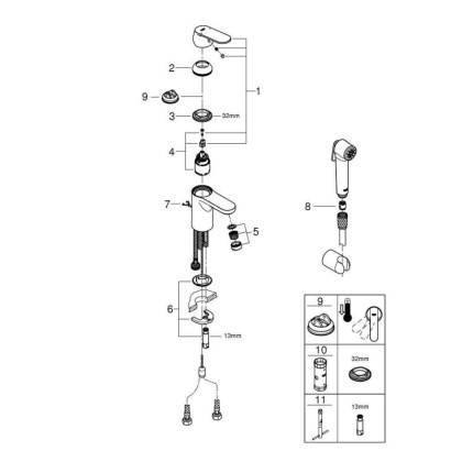 Смеситель для раковины с душем Grohe Eurosmart Cosmopolitan 23125000 хром Смеситель для раковины с душем Grohe Eurosmart Cosmopolitan 23125000 хром