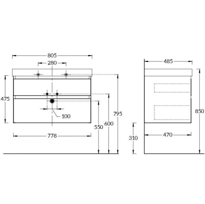 Тумба CUBO подвесная с ящиками 80, лимо матовая Тумба CUBO подвесная с ящиками 80, лимо матовая