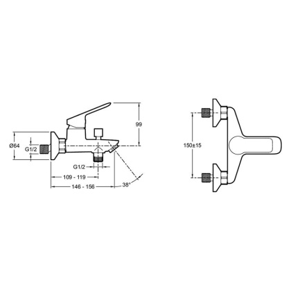 Смеситель E20848-CP Jacob Delafon Lucien хром для ванны с душем латунь, шт