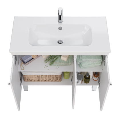 Тумба Lemark ROMANCE 100см под 1 раковину, подвесная/напольная, 3-х дверная, цвет корпуса, фасада: Белый глянец