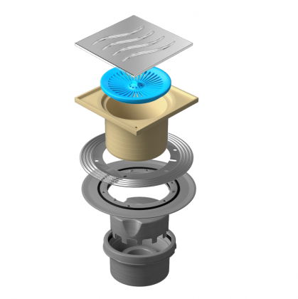 13000004 Точечный трап 150х150 мм Confluo Standard Tide 4 , металл с перфорацией Tide (Волна), без рамки Исполнение: Хром 