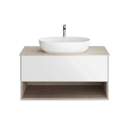 Тумба PLAZA Modern подвесная с ящиком и полкой 100, белая PLB.M.100.1\WHT