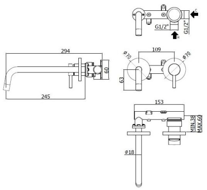 Смеситель для раковины Paffoni Light LIG103NO70 (с внутренней частью) Смеситель для раковины Paffoni Light LIG103NO70 (с внутренней частью)