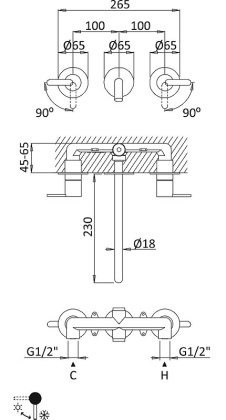 LEAF-BLI3L-BIO Смеситель для раковины встраиваемый на три отверстия, исполнение белый матовый LEAF-BLI3L-BIO Смеситель для раковины встраиваемый на три отверстия, исполнение белый матовый
