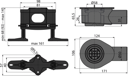 Низкий cифон DN50 и комплект регулируемых ног