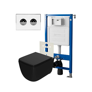 Сет: Система инсталляции пневматическая Point Элемент П для подвесного унитаза PN45121 + Клавиша смыва для пневматической инсталляции Point Венера, установка в стену, белый/хром, PN44071WC + Унитаз подвесной Point Меркурий безободковый сид.дюропласт микро