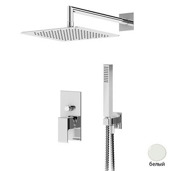 PORTA-DSIPQ-30-BIO Душевая система с переключателем для верхнего и ручного душа, верхний душ из стены, квадратный 30 см, материал металл, исполнение белый матовый