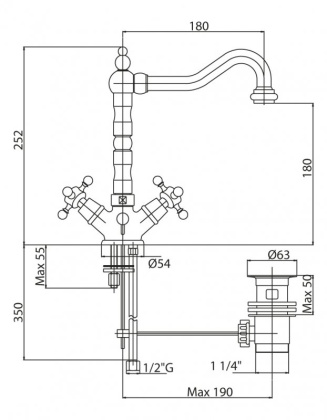 LORD-LS2-01 Смеситель для раковины с донным клапаном хром, ручки хром LORD-LS2-01 Смеситель для раковины с донным клапаном хром, ручки хром