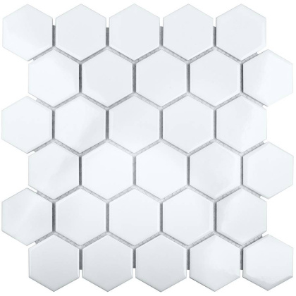 Керамическая мозаика, Hexagon small White Glossy 51x59, Geometry