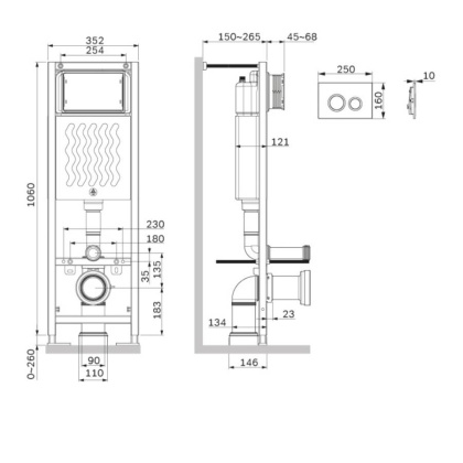 I012711.0151 ErgoFit инсталляция для подвесного унитаза с клавишей ErgoFit L пластик, хром глянец.