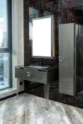 Столешница стекло 80см моноблок Глянцевый Графит Столешница стекло 80см моноблок Глянцевый Графит